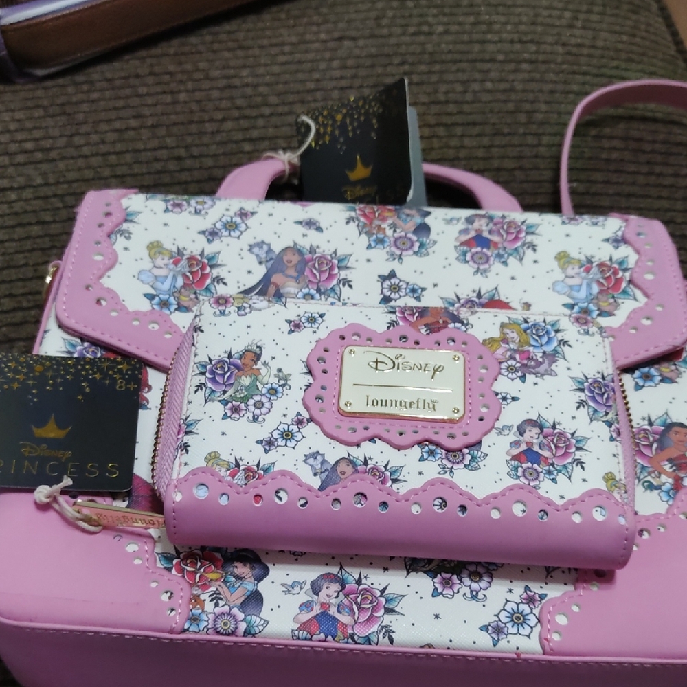 Loungefly Disney Princess Pink and White Bag Set